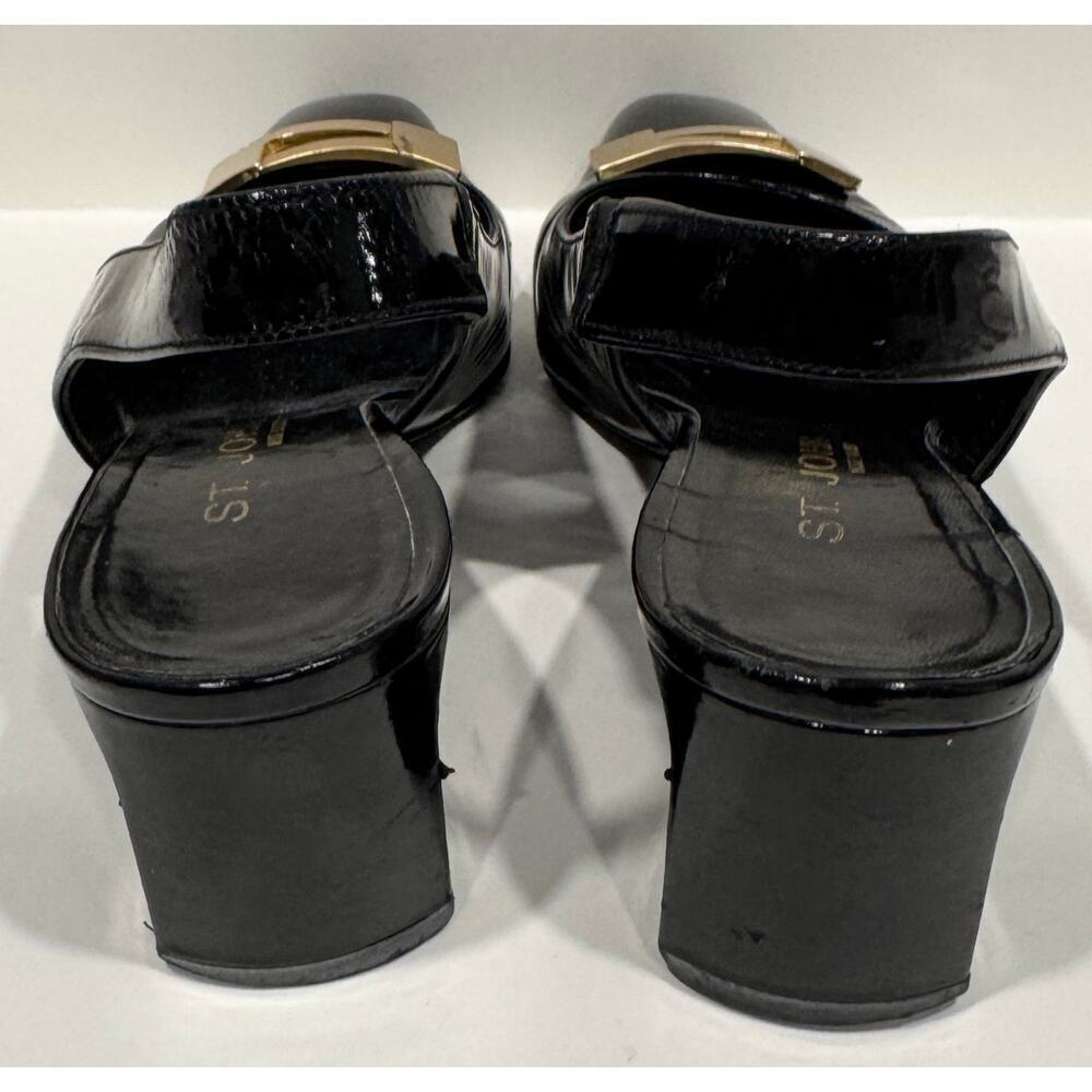 ST. JOHN Patent Leather Heels Slingback Loafers w/ Gold Buckle Size 8 - Picture 3 of 6